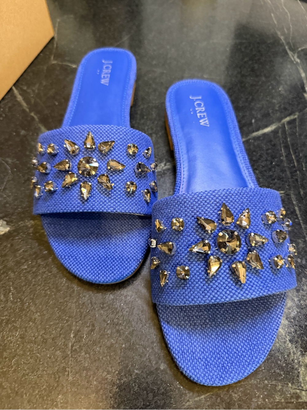 J. Crew Factory Cobalt Blue Jeweled Slide Sandals